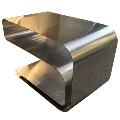 Small Side Table In Brushed Steel By Joël Ferlande For Kappa Editions France 1970s For Sale At Pamono