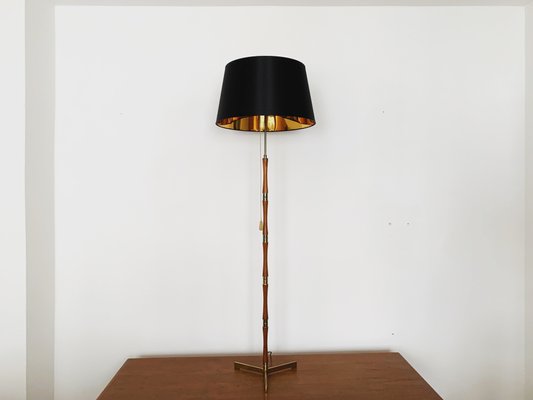 Vintage Teak And Brass Floor Lamp, Antique Brass Floor Lamp