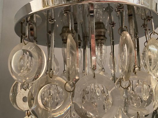 Mid-Century Glass and Chrome Disc Chandelier by Oscar Mid-Century Glass and Chrome Disc Chandelier by Oscar