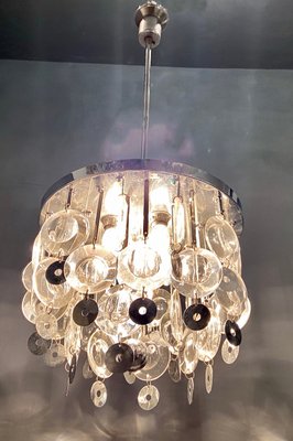 Mid-Century Glass and Chrome Disc Chandelier by Oscar Mid-Century Glass and Chrome Disc Chandelier by Oscar