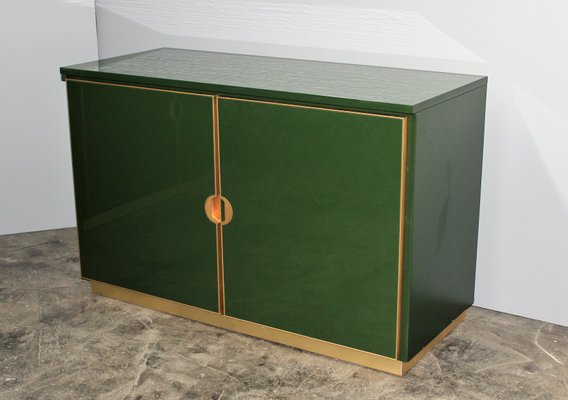 Vintage Italian Emerald Green and Brass Cabinet, 1970s for sale at