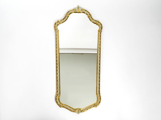 Ivory Colored Curved Wooden Wall Mirror, Mid Century Wall Mirror Gold
