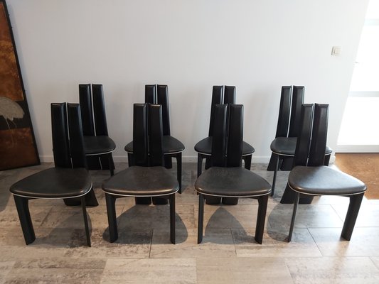 Black Leather Dining Chairs From Van Den Berghe Pauvers 1970s Set Of 8 For Sale At Pamono