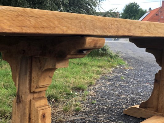 Antique French Rustic Chunky Oak Farmhouse Refectory Trestle Support Dining Table Bei Pamono Kaufen