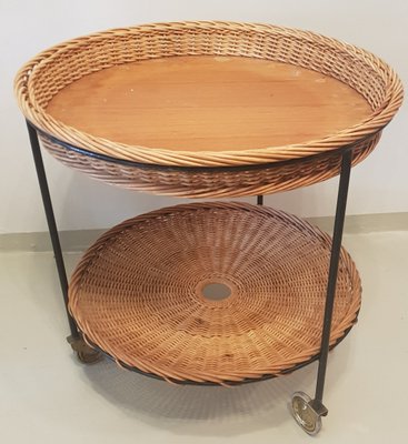 Basket Side Table On Wheels With 2 Shelves 1960s For Sale At Pamono