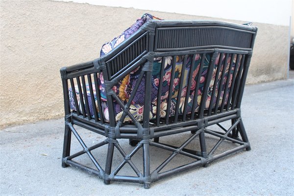 Italian Black Bamboo Floral Fabric Sofa from Vivai del Sud