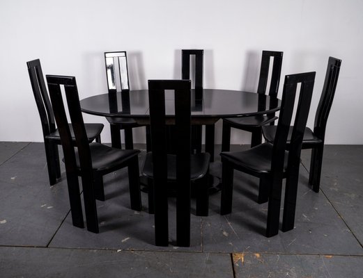 Mid Century Black Dining Room Chairs Table Set In The Style Of Pietro Costantini For Sale At Pamono