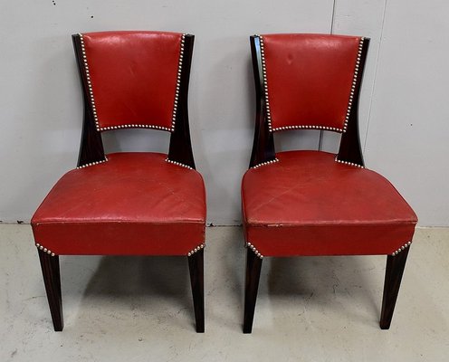 Red Leather Dining Chairs 1930s Set, Red Leather Kitchen Table Chairs