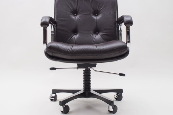 Italian Brown High Back Leather Office Chair 1970s For Sale At Pamono