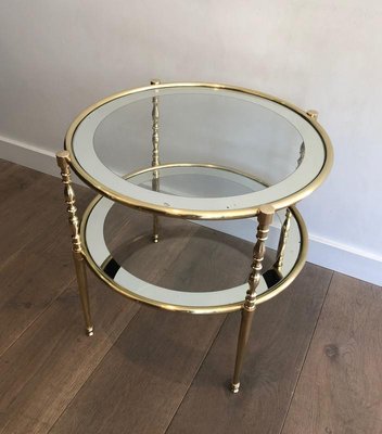 French Round Brass Side Table With, Round Brass Table Mirror