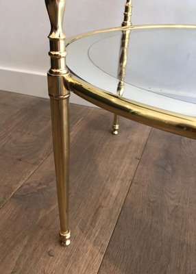 French Round Brass Side Table with Glass Shelves Surrounded by