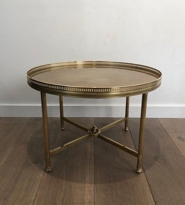Small French Neoclassical Style Round, Round Brass Table