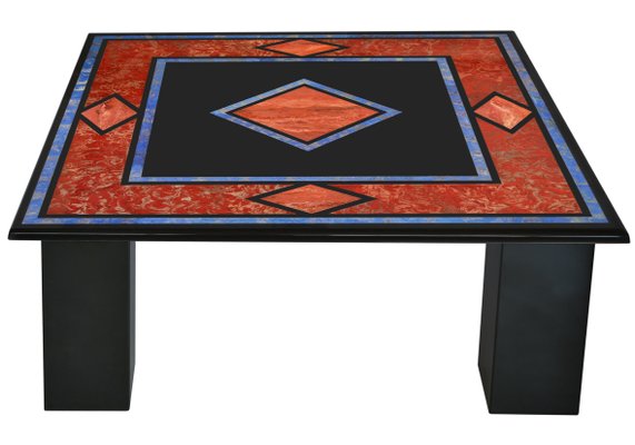 Square Coffee Table With Inlaid Slate, Black Slate Top Coffee Tables