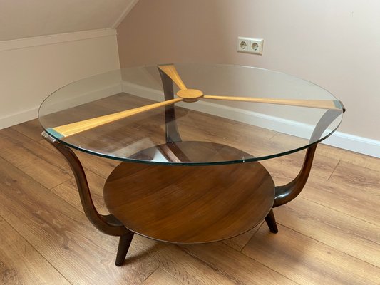 Mid Century Italian Round Ik Wood And, Round Wooden Coffee Table With Glass Top