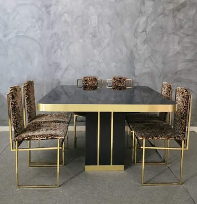 Mid Century Italian Dining Table In Black Lacquered Wood And Brass Finish 1970s For Sale At Pamono