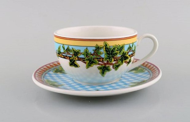 Large Ivy Leaves Teacups with Saucers by Gianni Versace for
