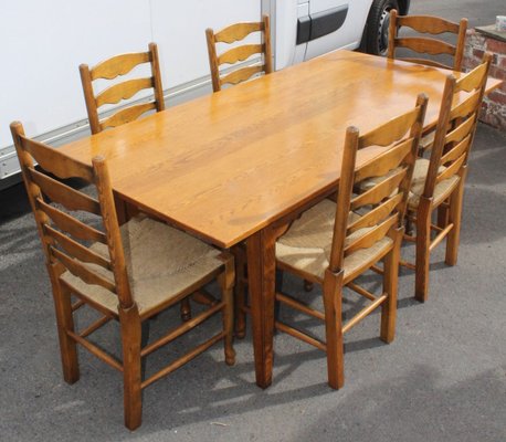 Golden Oak Dining Table Chairs Set 1940s Set Of 7 Bei Pamono Kaufen
