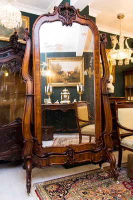 Large Antique Russian Rococo Style Full, Walnut Full Length Mirror
