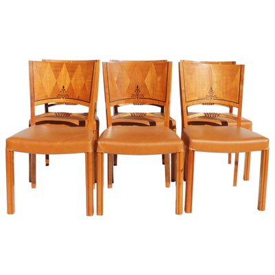 Leather Dining Chairs 1950s Set Of 6, Orange Leather Dining Set
