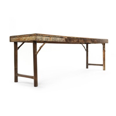 Folding Wooden Table with Iron Legs for sale at Pamono