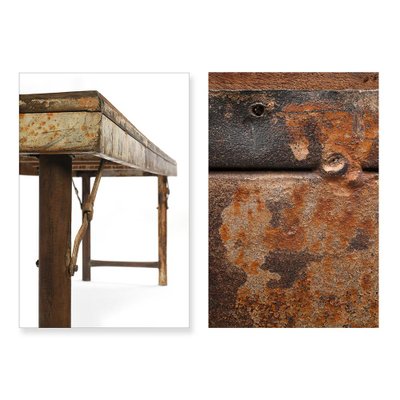 Table basse pliante à plateau en bois et pieds en fer