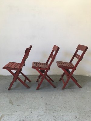 Mid Century Rimini Chairs with Red Painted Wooden Frame and Slats