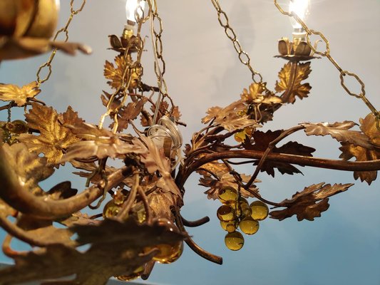 Vintage Chandelier with Grapevine Leaves and Murano Glass from