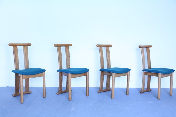 Vintage Wood And Fabric Dining Chairs, Blue Solid Wood Dining Chairs