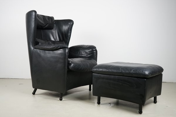 Ds 23 Black Leather Chair Ottoman By, Leather Armchair With Ottoman