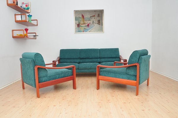 Compliment Zeeslak Einde Vintage Teak Living Room Set, 1970s, Set of 3 for sale at Pamono