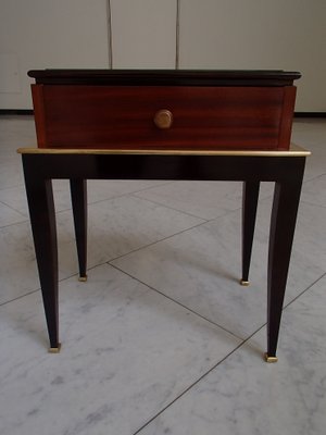 Lit Bateau Acajou Avec Table De Chevet Assortie - Style Marine, 194x98 Cm, 3 Tiroirs