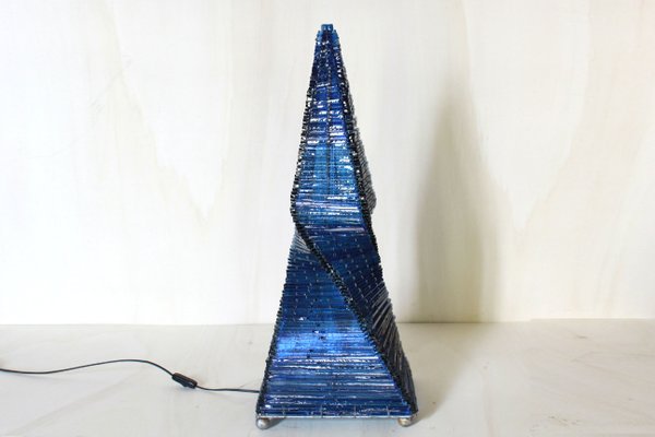 Pyramid Shaped Blue Glass Floor Lamp, Blue Glass Floor Lamp