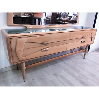Mid Century Italian Maple Dresser With, Maple Double Dresser Mirror