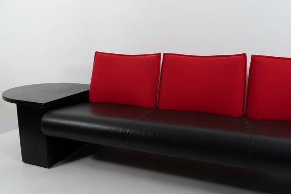 Red Fabric 3 Seater Sofa From Artifort, Red And Black Leather Couch