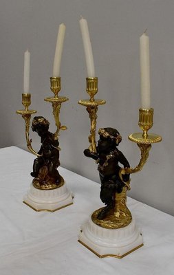 Bougeoirs en Bronze, 19ème Siècle, Set de 2 en vente sur