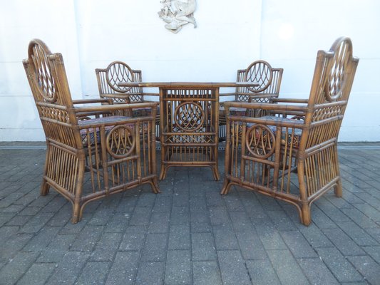 Vintage Bamboo Dining Table Chairs Set 1970s Set of 5