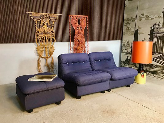 German Modular Lounge Chairs and Ottoman Set 1960s Set of 3 for