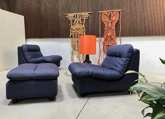 German Modular Lounge Chairs and Ottoman Set 1960s Set of 3