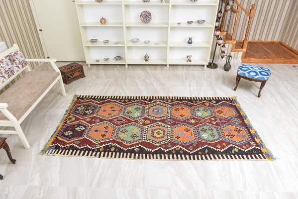 Vintage Turkish Denizli Multi Colored Wool Kilim Rug 1950s For Sale At Pamono
