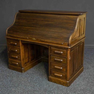 Antique Edwardian Oak Roll Top Desk For, Value Of Antique Oak Roll Top Desk Lamps