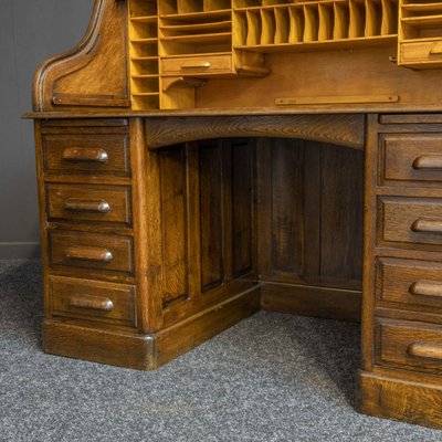 Antique Edwardian Oak Roll Top Desk for sale at Pamono