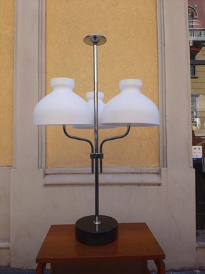 Chrome And Opaline Glass Model Lta3b 3 Light Table Lamp By Ignazio Gardella For Azucena 2000s For Sale At Pamono