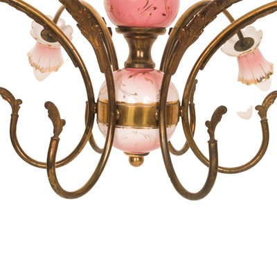 Art Deco Gilt Brass And Glazed Ceramic, The Range Pink Chandelier