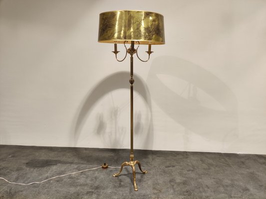 Vintage Neoclassical Brass Tripod Floor Neoclassical Faux Bamboo Brass Floor