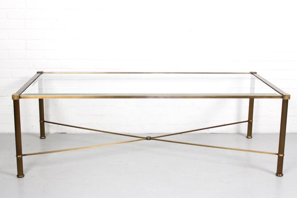 Vintage Faux Brass Metal And Glass, Coffee Table Brass And Glass