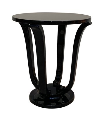 4 Legged Art Deco Style Gu ridon Side Table in Black Lacquer for
