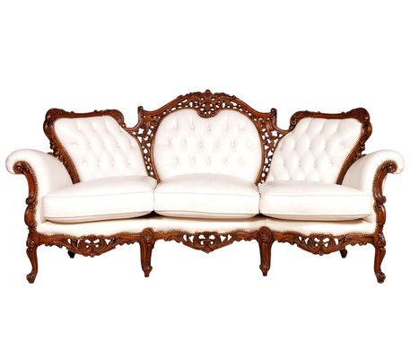 Italian Rococo Hand Carved Walnut And, Ornate Leather Sofas