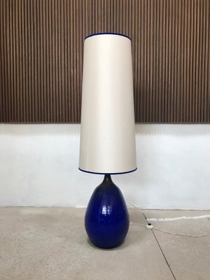 Large German Glazed Ceramic Table Lamp, Large White Ceramic Table Lamp