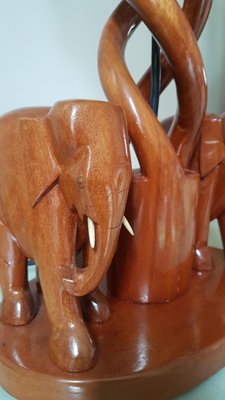 Vintage Hand Carved Open Barley Wooden, Elephant Base Table Lamp