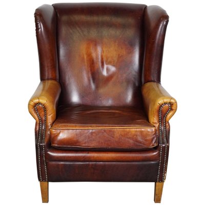 Vintage Dutch Cognac Leather Wingback Club Chair For Sale At Pamono